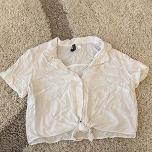 H&M White Button-Down Crop Shirt